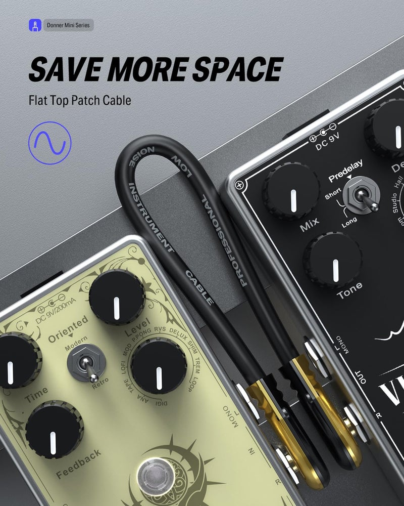 Donner Guitar Patch Cables Right Angle 12 Inch 30cm 1/4 Instrument Cables for Effect Pedals 6 Pack - Image 3